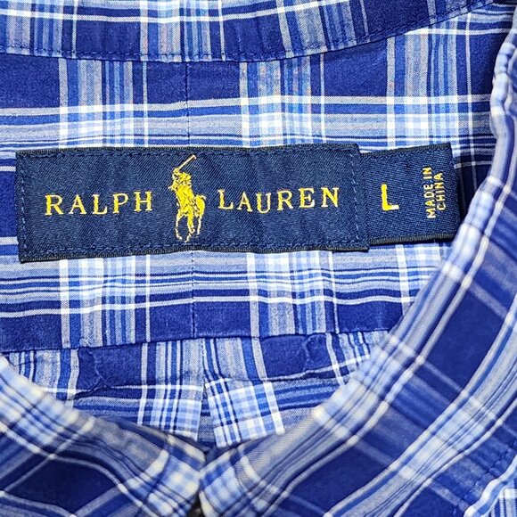 Ralph Lauren‎ Blue Plaid Button-Down Shirt L Mens Cotton Classic Fit Long Sleeve - Picture 5 of 8